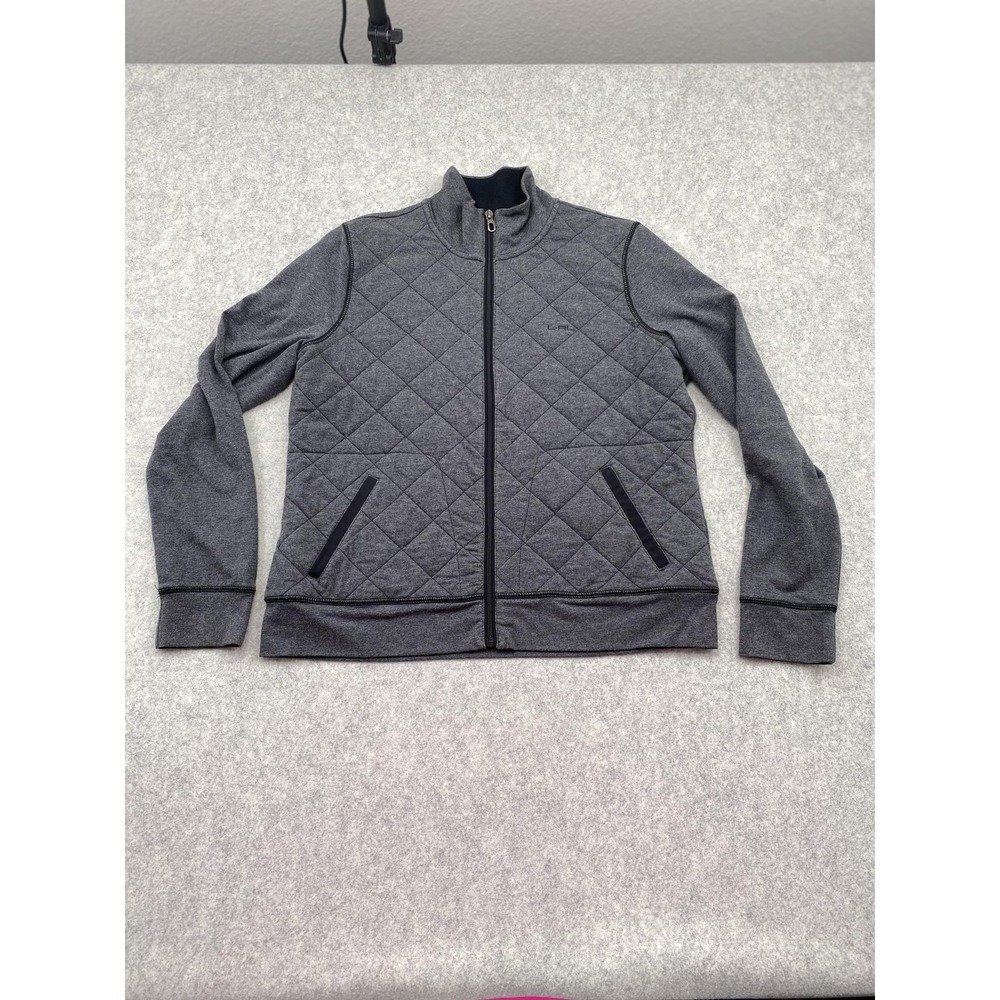 Lauren Ralph Lauren Track Jacket Womens Large Gray Quilted Full Zip Knit